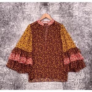 Alice + Olivia Top Medium Womens Justice Floral Chiffon Tiered Blouse